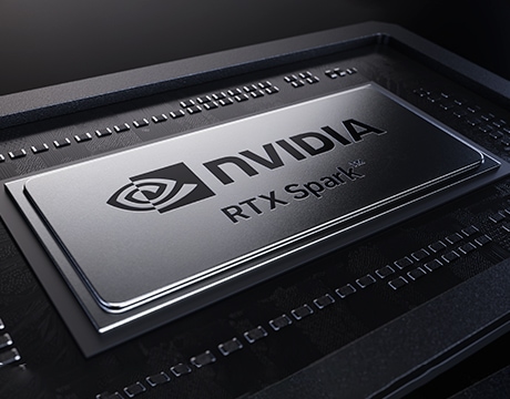 Close-up of the NVIDIA RTX Spark chip with its metallic lid and branding